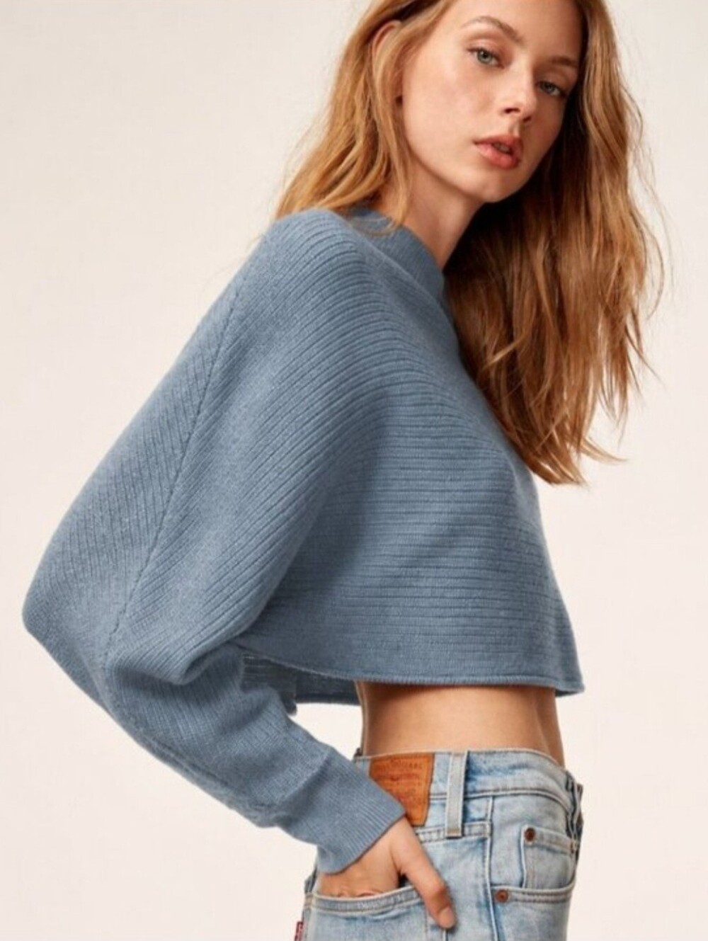 Aritzia Wilfred Free Lola Sweater Blue Merino Wool Cropped Sm P2p17.5 L15 - Picture 1 of 8